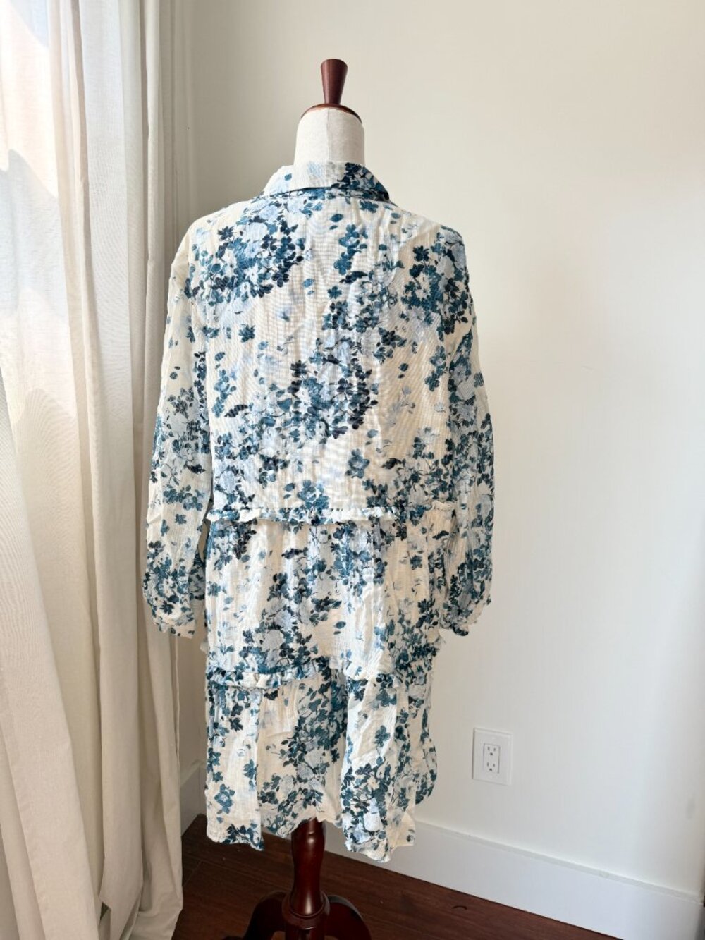 Anthropologie Maeve Bettina Ruffle Mini Dress XL Blue Floral Button Front - Picture 5 of 8